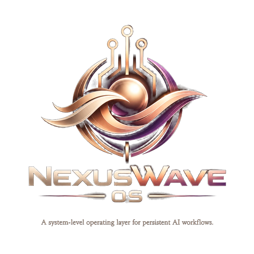 Official NexusWaveOS metallic emblem and wordmark